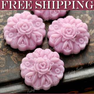 Purple Resin Flower Cabochons Vintage Style RB0614 15  