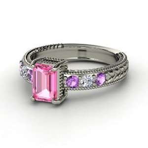  Emerald Isle Ring, Emerald Cut Pink Sapphire Palladium 