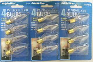 Bright Way Night Light Bulbs Clear 7 watt 4 Pack/ Lot of 3 7C7/4SAL 