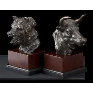  Sale  Stock Market Sculpture on Wood Bookends Bronzed 
