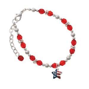 Mini USA Patriotic Star Red Czech Glass Beaded Charm Bracelet [Jewelry 