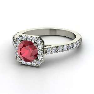  Adele Ring, Round Ruby Platinum Ring with Diamond Jewelry