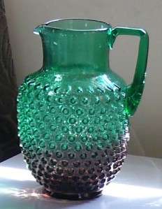 Antique Glass Hobnail Pitcher Dew Drop Hobbs Two Tone  