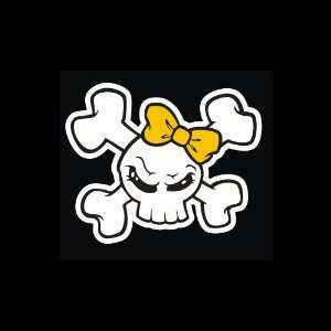  LazyCats   Yellow Bow Skull and Cross bones Decal for Cars 