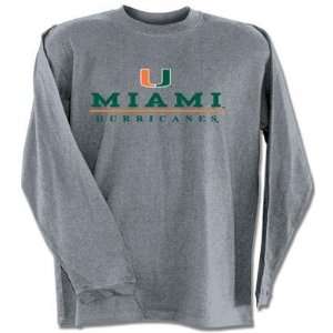  Miami Embroidered Long Sleeve T Shirt (Grey)   X Large 