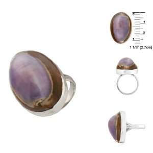   Silver Ring with Oval Purple Cowrie Shell Inlay Size: 8: Jewelry