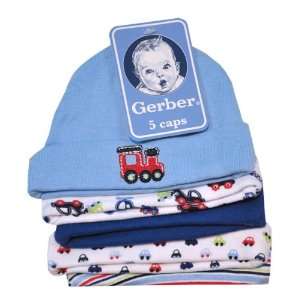  Gerber Boys 5pk Print Caps; 0 6 Months Baby