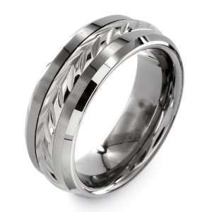  Flat Tungsten Carbide Ring with Sterling Silver Rope Inlay 