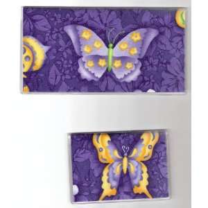  Checkbook Cover Debit Set Butterfly Purple Flower 