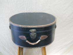 Vintage Black Vinyl Hard Shell Hat Box Luggage 18x14x8 Clean but some 