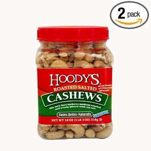 Hoodys Roasted Salted Cashews, 18 Ounce Medium Gripper Pet Jar (Pack 