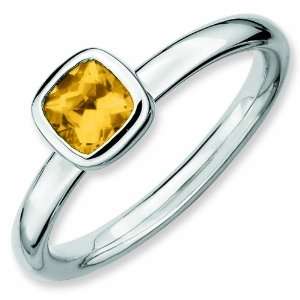   Silver Stackable Expressions Cushion Cut Citrine Ring, Size 8: Jewelry