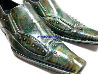 Mens Green Italian Style Studded Pointy Toe Loafer Shoe  