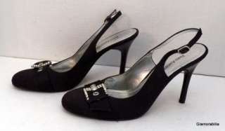 New ENZO ANGIOLINI Black Satin Evening Shoes, Rhinestone Buckle, sz 9 