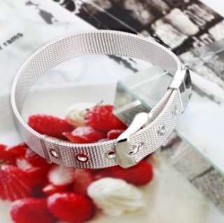 Free shipping wholesale solid silver fashion watchband cuff bracelet 