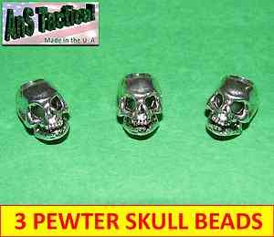 Pewter Skull Beads fits paracord knife lanyards  