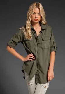 VINCE Utility Feather Denim Shirt in O.D. Green  