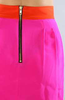 Naven The Two Tone Skinny Mini Skirt in Pop Pink and Orange Crush 