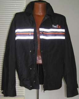 FedEX Uniform Fed EX Black Hooded Button Zip Front Windbreaker Jacket 