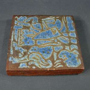   Pottery Tile w/ Knight, Red Clay w/ Blue Glaze, Artist Signed  