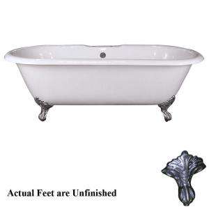   Ball and Claw Feet Double Roll Top Tub with No Faucet Holes in White