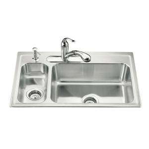   in. 4 Hole Double Bowl Kitchen Sink K 3347L 4 NA 