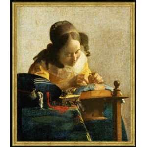 Bild mit Rahmen: Jan Vermeer van Delft, Die Spitzenklöpplerin, 54 x 