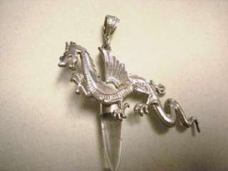 Sterling Silver 925 Flying Dragon & Stone Pendant 3  