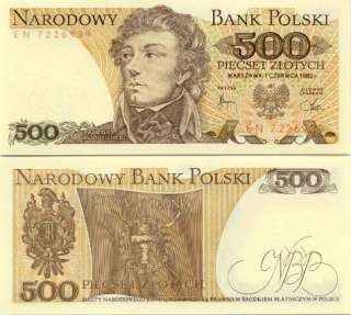 500 Zlotych 1982 UNC Zloty Banknoten Bankfrisch Polnisch Polen Polska 