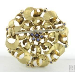 HEAVY 18K GOLD ITALY 1.0CT BLUE SAPPHIRE CLUSTER FLORENTINE RIBBON 