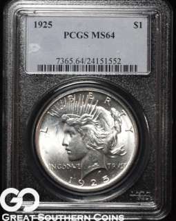 1925 PCGS Peace Silver Dollar PCGS MS 64 ** LUSTROUS  