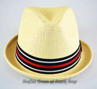 Mens Stripe Band CubanStyle Upturn Short Brim Straw Hat  