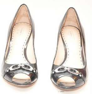 COACH Precious Black Patent Leather Wedge Heels Women Shoes 8.5 M 