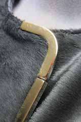 17K Lanvin Gris Fonce Calf Hide Fur Amber Ornament Leather Cape Coat 