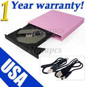 Slim External Portable USB 24x CD ROM Pink Drive CD Reader For Laptop 