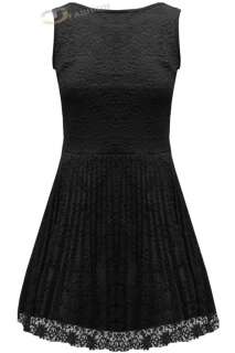   SLEEVELESS LACE NETTED BLACK SKATER DRESS TOP SIZE 8,10,12,14  