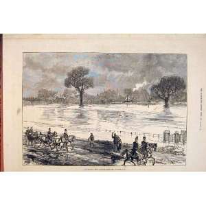  Floods Eton College Datchet Road Old Print 1877