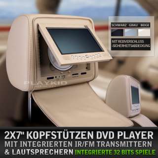 2x 7TFT LCD KOPFSTÜTZE DVD  SPIELE  USB  SD SCHWARZ