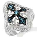 Swiss Blue Topaz and Blue Diamond Sterling Silver Cross Ring  