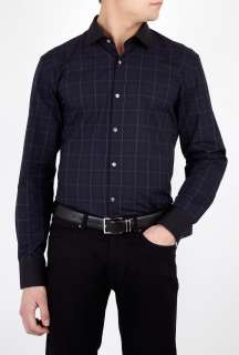 Hugo Boss Black  Navy Tartan Check Contrast Collar Shirt by Hugo Boss 