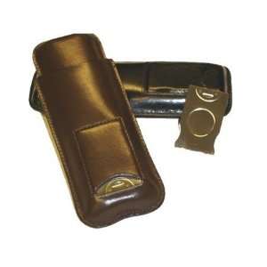   Black Leather 2 TWO Finger Travel Cigar Case & Cutter