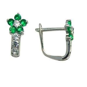   Green   Flowering CZ Star 14k White Gold Huggie Earrings Jewelry