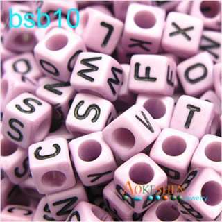 Loose 6mm light purple Cube Acrylic Letter Alphabet Beads bsb10  