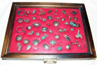mahogany case 45 antique NA silver charms jewelry parts  