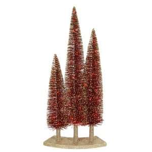    Lit LED Red Glitter Artificial Mini Village Christmas Tree Trio Set
