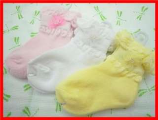 Soft Newborn Baby Girls Flower Pleats Socks 3 Colors  