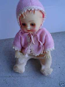 Vintage Hard Plastic Baby Girl Doll Pink Clothes  