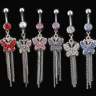   Crystal Butterfly Navel Belly Button Bar Barbell Rings Body Piercing