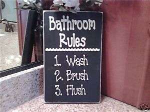 BATHROOM RULES WASH BRUSH FLUSH PRIMITIVE BATH SIGN  