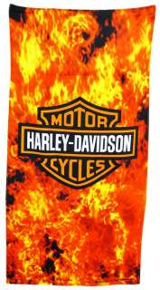 Harley Davidson Bar Shield Flames Beach Towel 60 X 30  